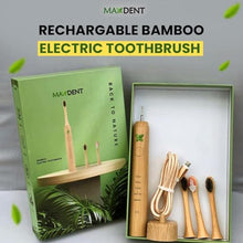 Load image into Gallery viewer, Maxdent Rechargeable Bamboo Electric Tooth Brush, Brush with 3 Replacement Heads and Storage Case, Portable Oral Care, Durable Electric Design with Travel-Friendly Protective Holder, Green_463