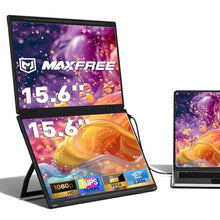 Load image into Gallery viewer, Maxfree Laptop Screen Extender, 15.6'' FHD 1080P Dual Portable Monitor with USB C, HDMI, Plug & Play, VESA Mountable, Lightweight, Dual Monitor for Laptop Windows Mac(M1/M2/M3 chip) Android Ps4 Switch, Black_1