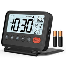 Load image into Gallery viewer, MeesMeek Digital Travel Alarm Clock, Black, 3.54 inch LCD Display, 9-Minute Snooze, 2 Volume Levels, Backlight, Battery Included_1