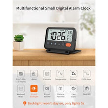 Load image into Gallery viewer, MeesMeek Digital Travel Alarm Clock, Black, 3.54 inch LCD Display, 9-Minute Snooze, 2 Volume Levels, Backlight, Battery Included_7654