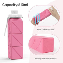 Load image into Gallery viewer, Mefold Collapsible Water bottle for Travel Cycling Gym Camping Sports,Leakproof Lid,Food Grade BPA-Free Silicone Travel Bottles 610ml -Lightweight Portable,Wide Mouth,Durable,Foldable Water Bottle, Pink_561