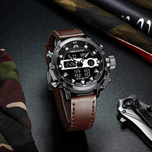 Load image into Gallery viewer, MEGALITH Mens Watches with Leather Waterproof Digital Military Sport Tactical Multifunction Heavy Duty Led Black Watch for Men, Alarm Stopwatch, BrownBlack_8688