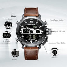 Load image into Gallery viewer, MEGALITH Mens Watches with Leather Waterproof Digital Military Sport Tactical Multifunction Heavy Duty Led Black Watch for Men, Alarm Stopwatch, BrownBlack_8689