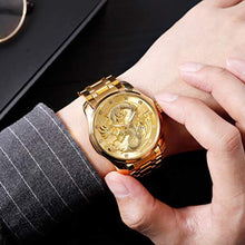 Load image into Gallery viewer, Men Luxury Gold Chinese Dragon Carved Dial Diamond Quartz Watch Casual Waterproof Sport Stainless Steel Wristwatch (Gold)_8025