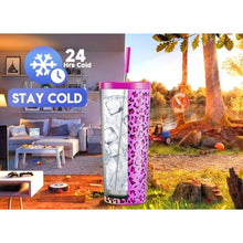 Load image into Gallery viewer, Meoky 24 oz Insulated Tumbler with Lid and Straw, Stainless Steel Vacuum Insulated Tumbler, Keeps Cold for 24 Hours, 100% Leak Proof, Fits in Car Cup Holder (Celebration)_6335