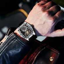 Load image into Gallery viewer, MF MINI FOCUS Unique Men Watches,Automatic Mechanical Watch,Luxury Hollow Tonneau Watches for Men with Stainless Steel Case and Silicon Band (Self-Wind Movement/5ATM Waterproof/Super_Luminous), SilverBlack_1596