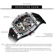 Load image into Gallery viewer, MF MINI FOCUS Unique Men Watches,Automatic Mechanical Watch,Luxury Hollow Tonneau Watches for Men with Stainless Steel Case and Silicon Band (Self-Wind Movement/5ATM Waterproof/Super_Luminous), SilverBlack_1598