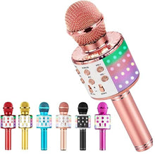 Load image into Gallery viewer, Milerong Karaoke Microphone for Kids Singing, 5 in 1 Wireless Bluetooth Microphone with LED Lights Karaoke Machine Portable Mic Speaker Player Recorder for Home Party Birthday (Pink)_1