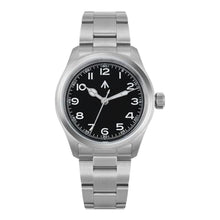 Load image into Gallery viewer, Militado ML08 38mm VH31 Field Watch, Sapphire, Black White, Steel, BlackDialwhitehandNoDateSteelBracelet_1