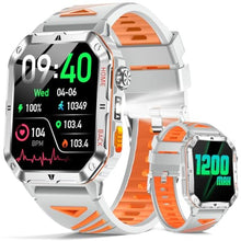 Load image into Gallery viewer, Military Smart Watch for Men, 2.01'' Fitness Tracker with 1200mAh Long Battery Life, Bluetooth Calls, Flashlight, IP68 Waterproof, Heart Rate/Sleep Tracking, 100+ Sports Modes for Android iPhone, Sliver_1