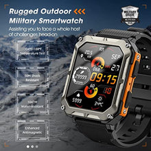 Load image into Gallery viewer, Military Smart Watch for Men (Answer/Make Call), 10 ATM Waterproof Outdoor Sports Fitness Tracker with, Blood Pressure, Heart Rate, Sleep Monitor, Rugged Tactical Smartwatch for Android and iPhone, OrangeCamo_2234
