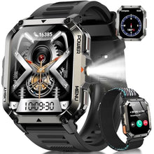 Load image into Gallery viewer, Military Tactical Smart Watches for Men, 100-Day Battery Rugged Fitness Watch with Compass & Flashlight, Sports Watch for Android with 2.01" HD Display AI Voice, IP68 Waterproof Smartwatch (Black), WProBlack_1