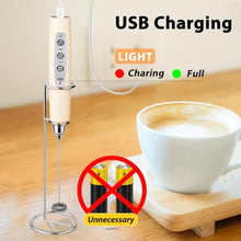 Load image into Gallery viewer, Milk Frother Rechargeable Handheld-Electric Whisk 3 Speed Adjustable, Coffee Frother Wand with 3 Stainless Whisks, Foam Maker, Drink Mixer Blender for Latte Cappuccino Matcha Egg (With Stand, Beige)_5138