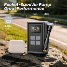 Load image into Gallery viewer, Mini Bicycle Pump with Gauge, Max 150PSI Electric Bike Pump with Presta & Schrader Valve, 4X Faster, Auto Stop, Brushless Motor, Upgraded Portable Bike Tire Pump for E-Bike, MTB, Road Bike, Ball, etc, BlackGrey_128