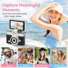 Load image into Gallery viewer, Mini Flip Screen Digital Camera, 1.47 Inch Pocket Retro Camera with USB-C Charging, 1080P/720P Video, MicroSD Support Up to 128GB, Portable Keychain Camera (Black), blackout_256