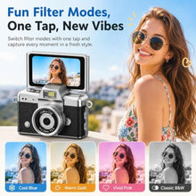Load image into Gallery viewer, Mini Flip Screen Digital Camera, 1.47 Inch Pocket Retro Camera with USB-C Charging, 1080P/720P Video, MicroSD Support Up to 128GB, Portable Keychain Camera (Black), blackout_257