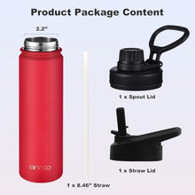 Load image into Gallery viewer, mininoo 24 oz Insulated Water Bottle with Straw Lid, Stainless Steel Double Wall Vacuum, Leak Proof, BPA Free, Keep Cold for 24H & Hot for 12H(Red)_6789