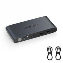 Load image into Gallery viewer, MINIX K1 USB C KVM Switch 1 Monitors 2 Computers, 4K@120Hz HDR, 100W PD 3.0, Dual USB-C Input KVM Switches, Share Keyboard & Mouse, Aluminum Design, Compatible with Windows, Mac, Linux, Android, Gray_1