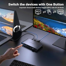 Load image into Gallery viewer, MINIX K1 USB C KVM Switch 1 Monitors 2 Computers, 4K@120Hz HDR, 100W PD 3.0, Dual USB-C Input KVM Switches, Share Keyboard & Mouse, Aluminum Design, Compatible with Windows, Mac, Linux, Android, Gray_210