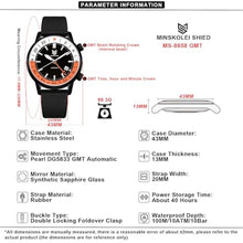 Load image into Gallery viewer, Minskolei Shield New Men's Wristwatch GMT Mechanical Automatic Watch 43MM Traveler Series Built-in Rotating Dual Time Zone Bezel, Stainless Steel Sapphire Glass 100M Waterproof Sports Rubber Strap, SteelBlack_1692