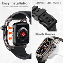 Load image into Gallery viewer, MOFREE Transparent Case with Rubber Band Compatible with Apple Watch Band 45mm, Rugged Band for Apple Watch Series 9 45mm Band Men, Shockproof Clear Protective Bumper Cover with Rubber Strap for_1266