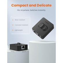 Load image into Gallery viewer, MOGOOD 2 Port Ethernet Switch,RJ45 Splitter 1 to 2,Gigabit Network Splitter, Black_618