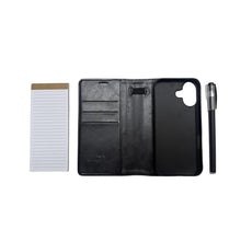 Load image into Gallery viewer, MOJO Notepad Phone Case for iPhone 13/14/15 - Folding Wallet Phone Case with Mini Pen and Note Pad (Black) (Fits iPhone 17)_2496