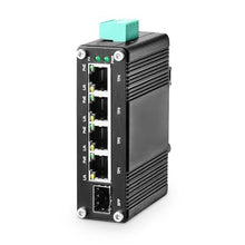 Load image into Gallery viewer, MokerLink 5 Port Gigabit Industrial Solar Battery UPS PoE Switch, Input DC9V-54V to Output DC48V, IEEE802.3af/at PoE, Mini Size, Unmanaged IP40 Network Switch (-40 to 185F), 10Gbps Capacity, black_1