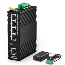 Load image into Gallery viewer, MokerLink 5 Port Industrial DIN-Rail Network Switch, 10/100Mbps Fast Ethernet, IP40 Rated Network Switch (-40 to 185F), with UL Power Supply_1