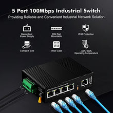 Load image into Gallery viewer, MokerLink 5 Port Industrial DIN-Rail Network Switch, 10/100Mbps Fast Ethernet, IP40 Rated Network Switch (-40 to 185F), with UL Power Supply_2304