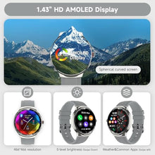 Load image into Gallery viewer, MOLOURK Smart Watches for Men Women, Waterproof Fitness Tracker, 1.43'' AMOLED Touchscreen Smartwatch for Android & iPhone, 150+ Sports Modes, Heart Rate/SpO2/Stress/Sleep Monitor, 2 Bands, Silver_1800