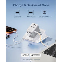 Load image into Gallery viewer, MOMAX Universal Travel Adapter 70W GaN, 3 USB-C PD & 2 USB-A QC, International Power Adapter Outlet, 6-in-1 Wall Charger for Laptop, Phone, European Travel Plug Adapter for UK/US/AUS/JP, White_7907