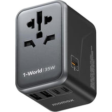 Load image into Gallery viewer, MOMAX Universal Travel Adapter, PD 35W Fast International Power Adapter, 3 USB C & 2 USB A, Worldwide Travel Plug Adapter, International Power Adapter for Europe, USA, Japan, Australia (Type C/A/G/I), Black_1