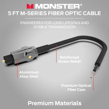 Load image into Gallery viewer, Monster M-Series 1000 Fiber Optic Toslink Cable, Optical Digital Audio Cable for Sound Bar and Home Theater System, Gold-Plated Connectors, 5 ft, Black_7980