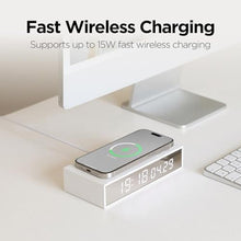 Load image into Gallery viewer, mooas 15W Slim Edge Mirror Wireless Charging Clock (White), Max.15W Fast Wireless Charging, 12/24H time Mode, Alarm & Snooze, Adjustable Brightness Night Mode, Small Digital Alarm Clock Mirror Clock_1624