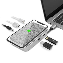 Load image into Gallery viewer, Moshi Symbus Q USB C Hub, 6-in-1 Docking Station with 15W Wireless Charger for iPhone 12 Series, AirPods Pro/Galaxy/Pixel, HDMI 4K HDR, USB C PD Fast-Charging 60W, Dual USB-A, Gigabit Ethernet Port, Grey_1
