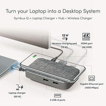 Load image into Gallery viewer, Moshi Symbus Q USB C Hub, 6-in-1 Docking Station with 15W Wireless Charger for iPhone 12 Series, AirPods Pro/Galaxy/Pixel, HDMI 4K HDR, USB C PD Fast-Charging 60W, Dual USB-A, Gigabit Ethernet Port, Grey_7217