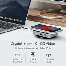 Load image into Gallery viewer, Moshi Symbus Q USB C Hub, 6-in-1 Docking Station with 15W Wireless Charger for iPhone 12 Series, AirPods Pro/Galaxy/Pixel, HDMI 4K HDR, USB C PD Fast-Charging 60W, Dual USB-A, Gigabit Ethernet Port, Grey_7219