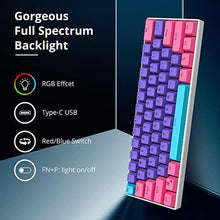 Load image into Gallery viewer, Mosptnspg Protable 60% Percent Gaming Keyboard Mechanical, Mini Compact RGB Backlit 61 Keys Wired Office Keyboard with red Switch for Mac/Win (Purple/red Switch), purpleredSwitch_6982