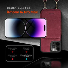 Load image into Gallery viewer, MOTIVE for iPhone 14 Pro Max Wallet Case Designed in New York, Crossbody Phone Case for Apple iPhone 14 Zipper Purse Case Wallet with RFID Blocking Card Holder | 6.7" Red Wine - Fancy Series, WineRed_2594