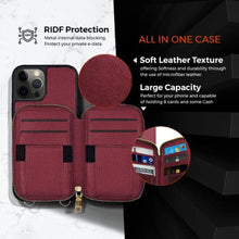 Load image into Gallery viewer, MOTIVE for iPhone 14 Pro Max Wallet Case Designed in New York, Crossbody Phone Case for Apple iPhone 14 Zipper Purse Case Wallet with RFID Blocking Card Holder | 6.7" Red Wine - Fancy Series, WineRed_2595