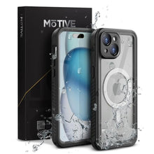 Load image into Gallery viewer, MOTIVE Waterproof Case for iPhone 15, Built-in Screen Protector, Seamless MagSafe Compatibility, Dustproof Shield, Shockproof, Complete 360 Water Resistance Phone case for iPhone 15 6.1" | Black_1
