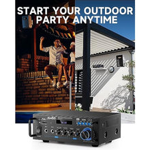 Load image into Gallery viewer, Moukey 2.0 Channel Stereo Bluetooth 5.0 Karaoke Amplifier, 300W Audio Stereo Receiver with RCA, USB, SD, 2 Mic Inputs, FM Radio, Black_777