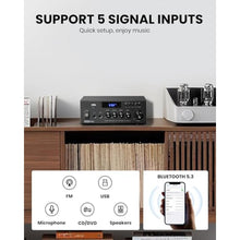 Load image into Gallery viewer, Moukey Amplifier Home Audio, 2.0 Channel Stereo Receivers with Bluetooth 5.3, Full Function Remote, FM, RCA, USB, 2 Mic in, 300W Peak Power, for Karaoke, Garage, Home Theater, MAMP3, black_205