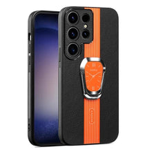 Load image into Gallery viewer, MRRSIWEI for Samsung Galaxy S24 Ultra Case with Magnet Stand, Stylish PU Leather Slim Shockproof Protective Phone Cover for Samsung Galaxy S24 Ultra.Bell Orange_1