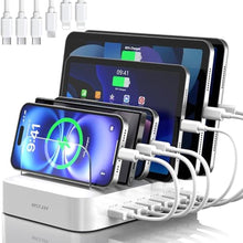 Load image into Gallery viewer, MSTJRY Charging Station for Multiple Devices : 6 Port USB Charger Stations - Family Multi-Device Organizer Charging Dock - Designed for iPhone iPad Android Cell Phone Tablet and Electronic, White_1