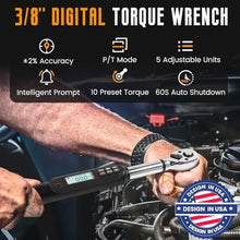 Load image into Gallery viewer, MULWARK 3/8" Digital Torque Wrench Electronic Set, with Buzzer & LED, 2.2-44.3 ft-lbs(3-60 Nm), High Precision Adjustable Bike Torque Wrenches Car Repairing Tool Calibrated with Storage Case, Black_5509