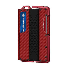 Load image into Gallery viewer, MURADIN Tactical Minimalist Wallet for Men, Slim RFID-Blocking Metal Card Holder, Front Pocket Mens Leather Dapper Bifold Wallet with Money Clip (Carbon Fiber Red), CarbonFiberRed_1
