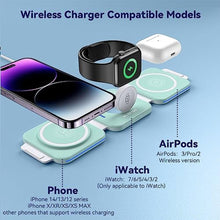 Load image into Gallery viewer, MURPISO 3 in 1 Magnetic Foldable Wireless Charger,Folding Wireless Charging Station for Travel,Wireless Charging Pad Compatible with iPhone 14 13 12,AirPods 3/2/Pro,iWatch 7/6/5/4/3/2, GREEN_2413