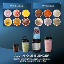 Load image into Gallery viewer, Nahida 1200W Blender Blender with 2 Sharp 6 Fins Blades and 3 Portable Cups Personal Blenders, Black_4551